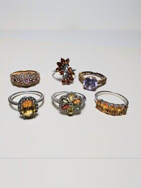 925 Silver 6 Ring Lot Citrine, Multi Color Sapphire Sz 8